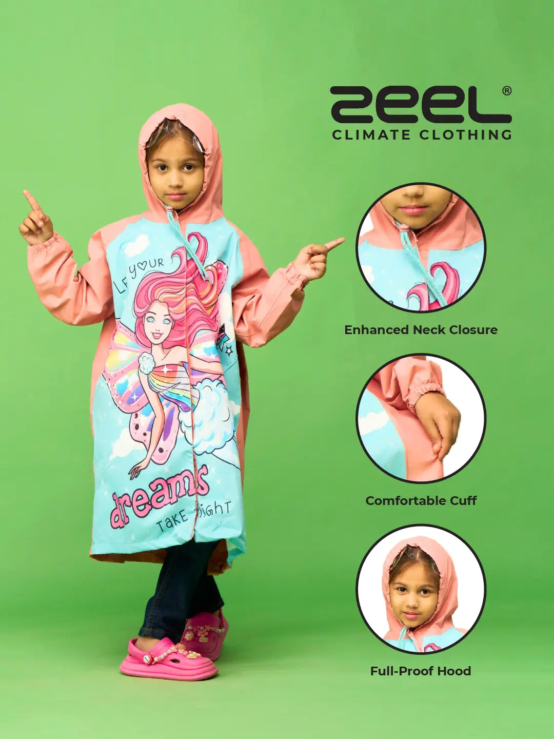 Barbie Fashionista Girls Peach Raincoat - Zeelretail