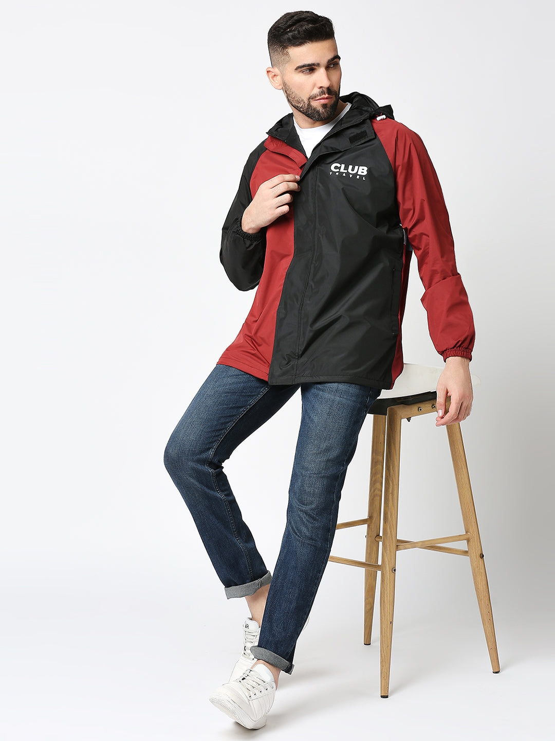 Outdoor Essential Waterproof Black Maroon Rain Jacket - MJ106 - Zeelretail