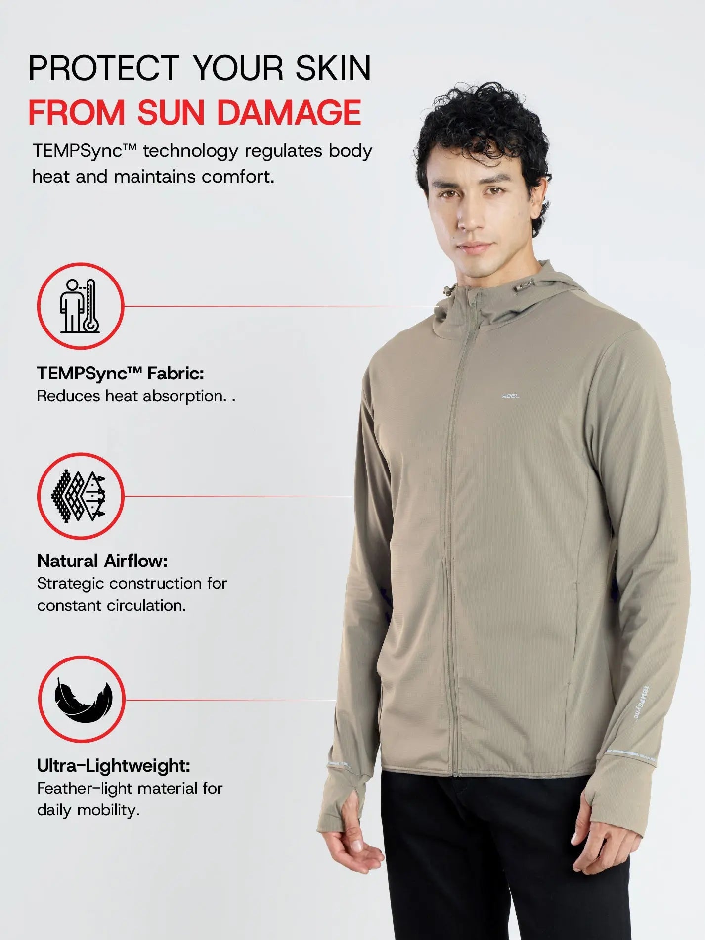 Men's Khaki Sun Jacket | AirWeave™ - Zeelretail