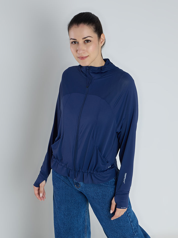 Women's Dark Blue Crop Top Sun Jacket | AirWeave™ - Zeelretail