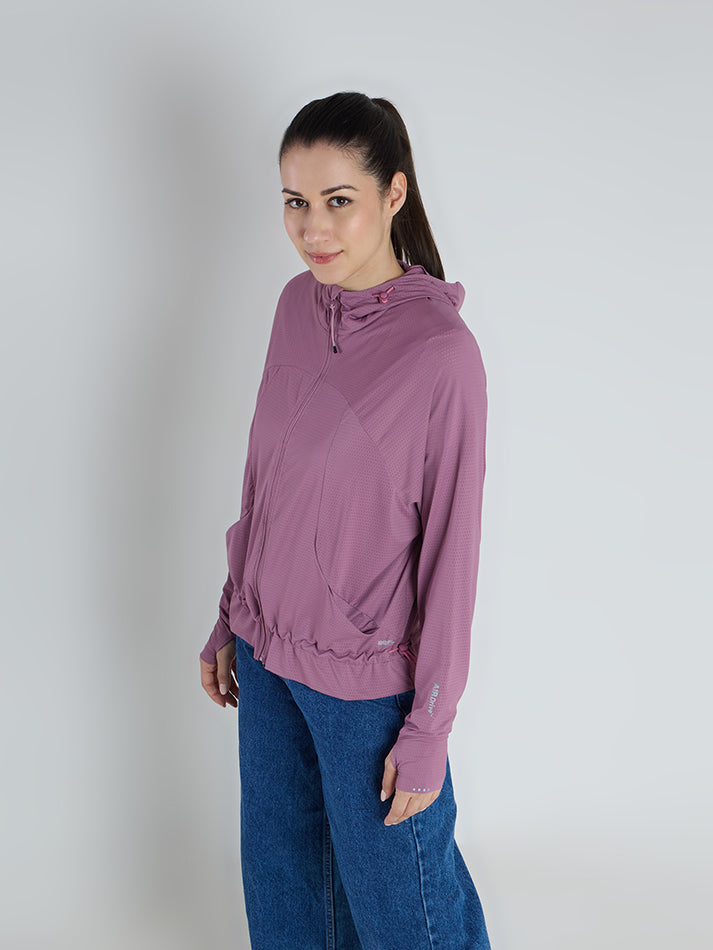 Women's Deep Purple Crop Top Sun Jacket | AirWeave™ - Zeelretail
