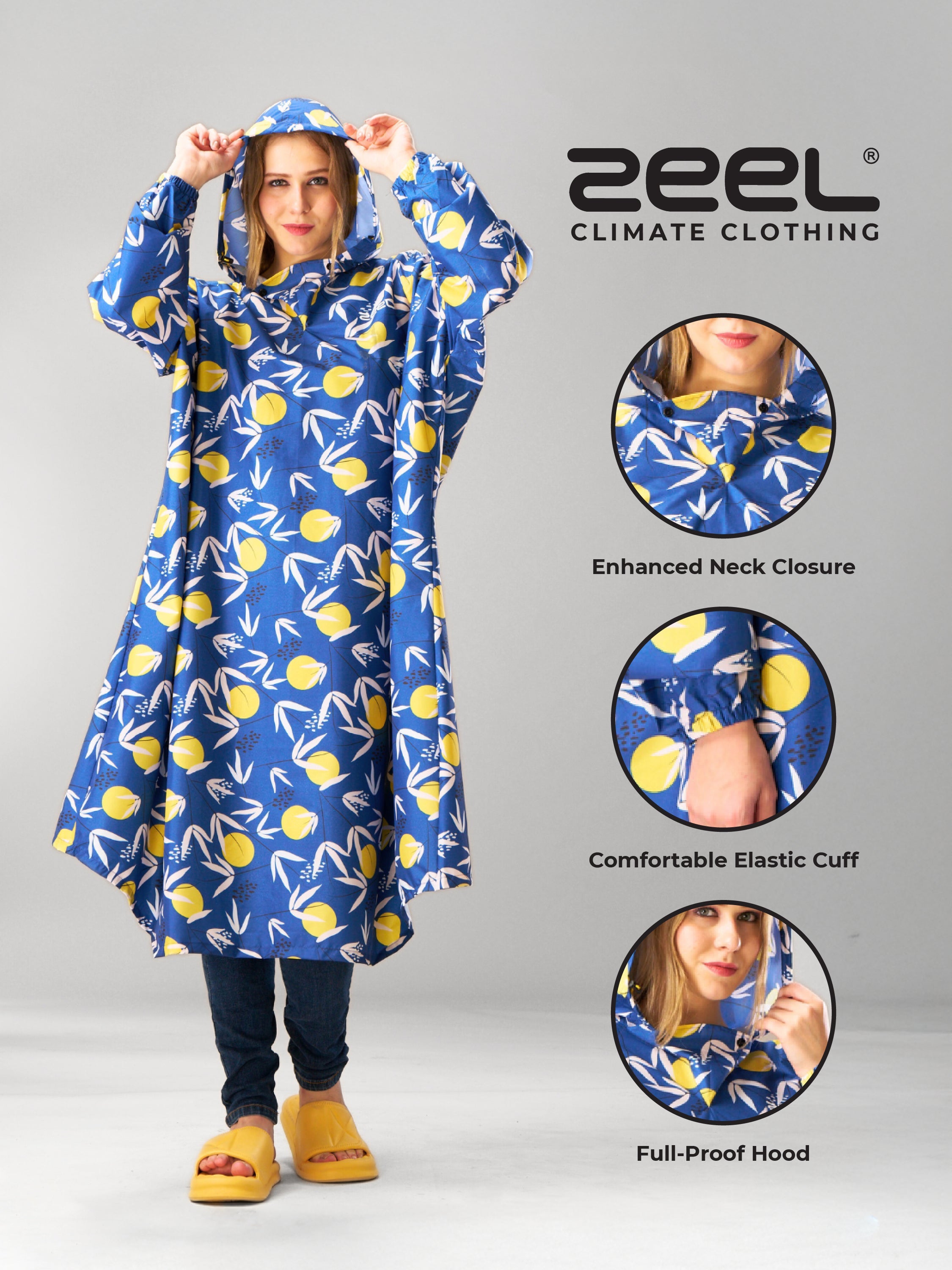 Self-Packable Blue Fabric Rain Poncho - Zeelretail
