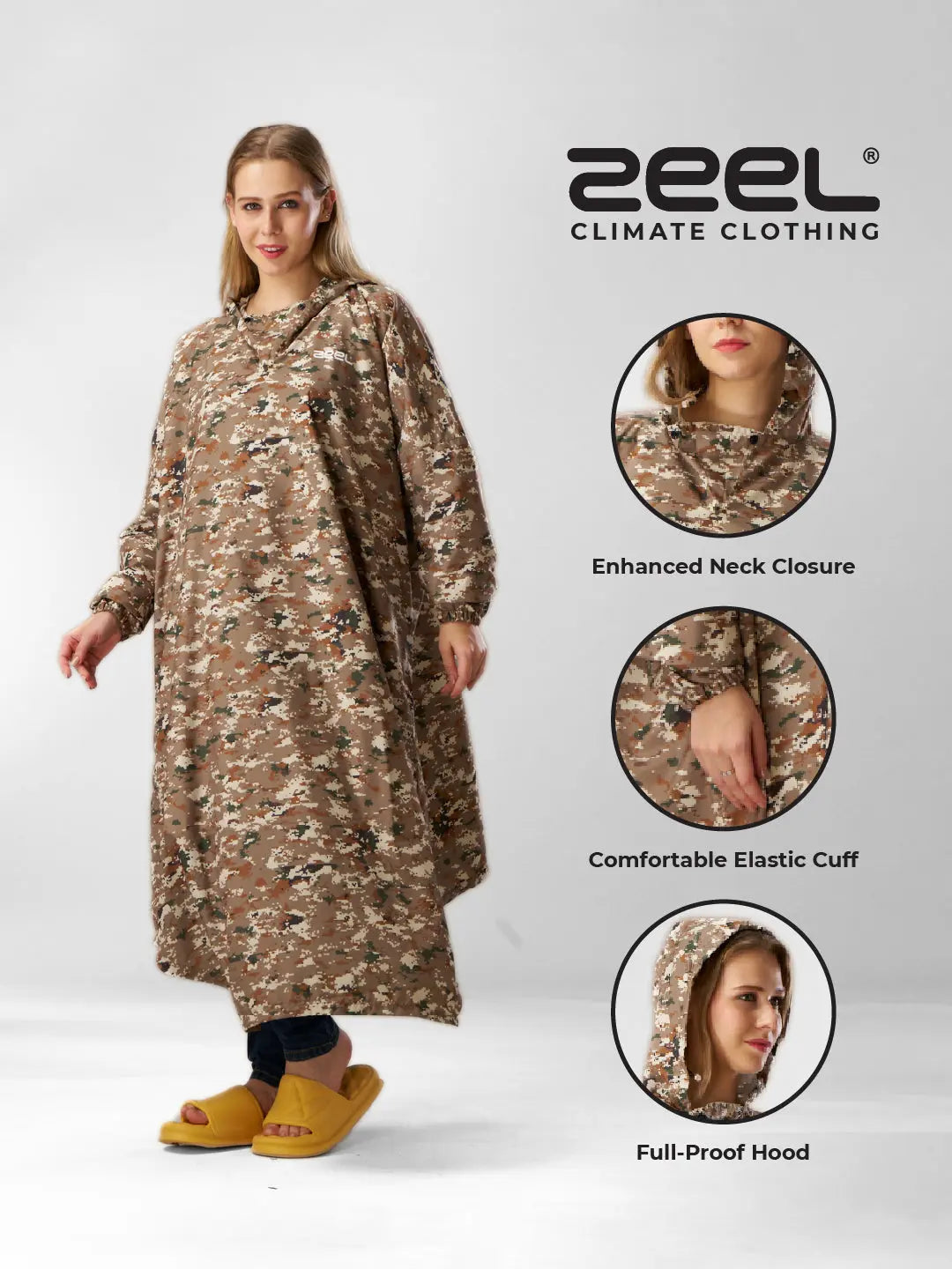 Self-Packable Camouflage Fabric Rain Poncho - Zeelretail