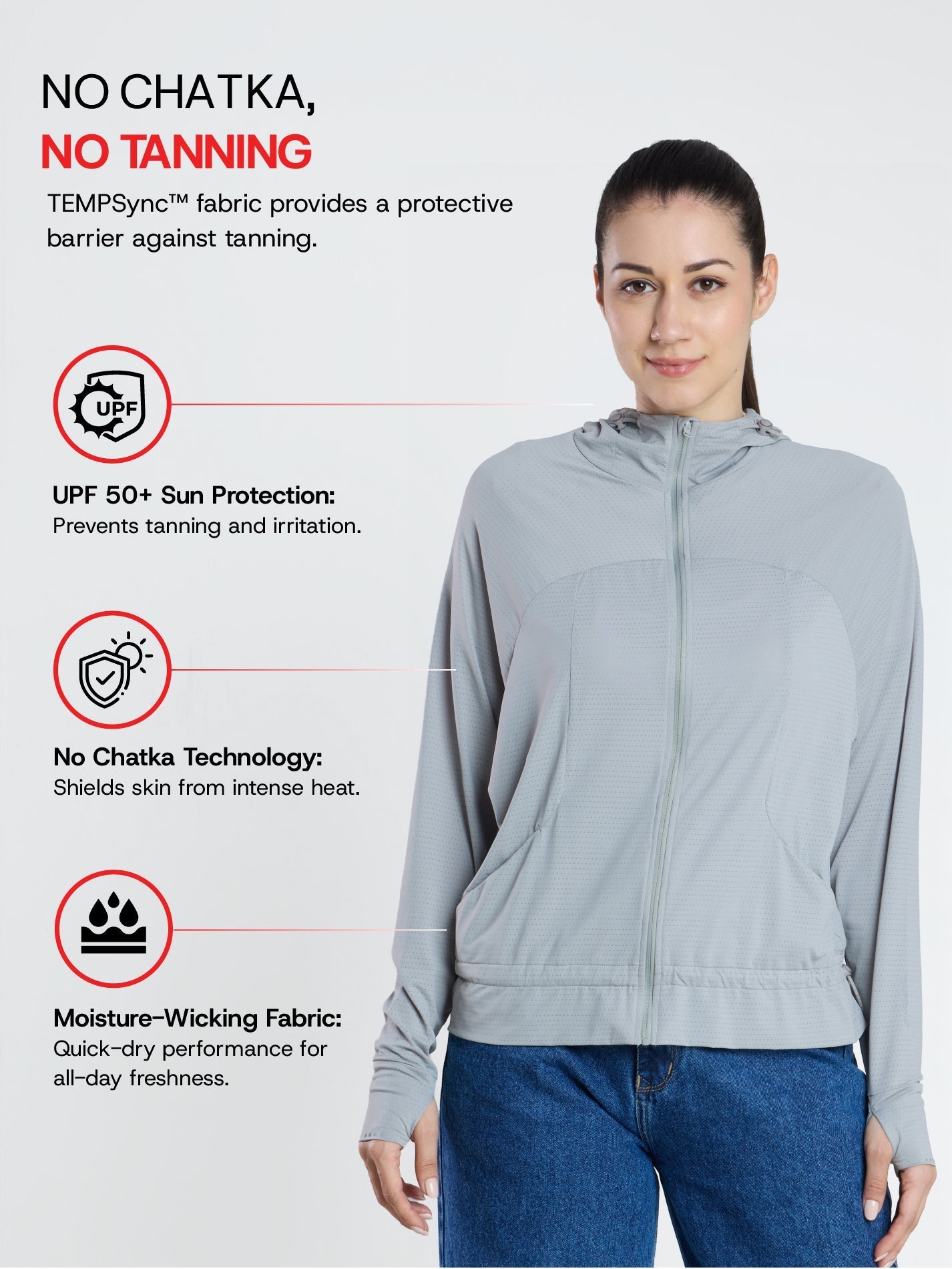 Women's Light Grey Crop Top Sun Jacket | AirWeave™ - Zeelretail