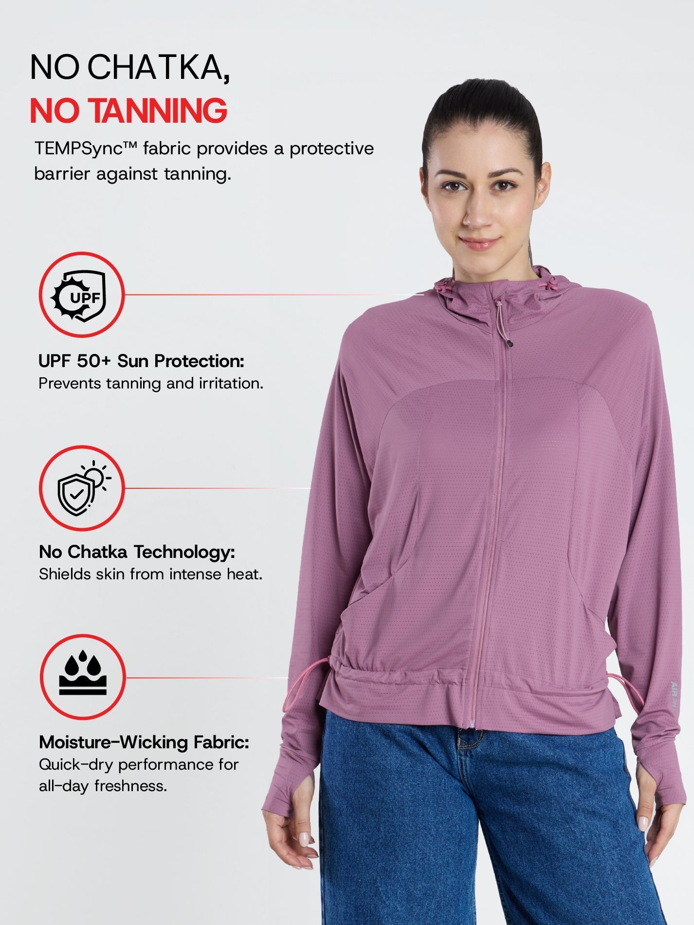 Women's Deep Purple Crop Top Sun Jacket | AirWeave™ - Zeelretail