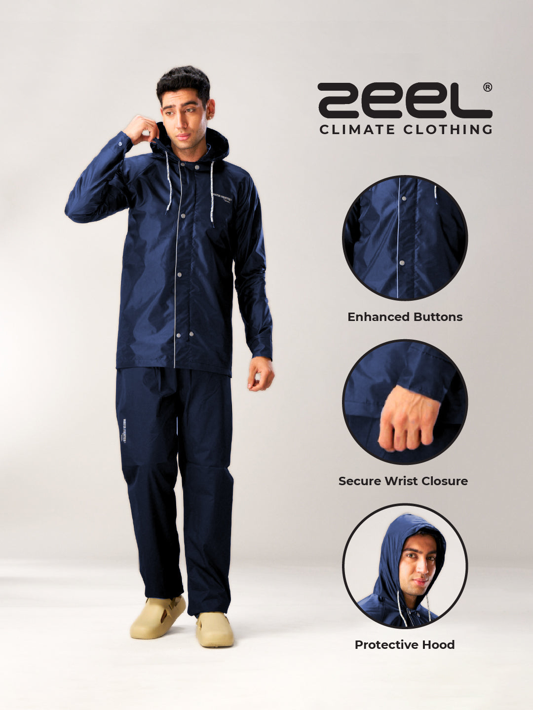 Waterproof Navy Blue Rainsuit for Men – Lightweight Rain jacket with Rain Pant - Zeelretail