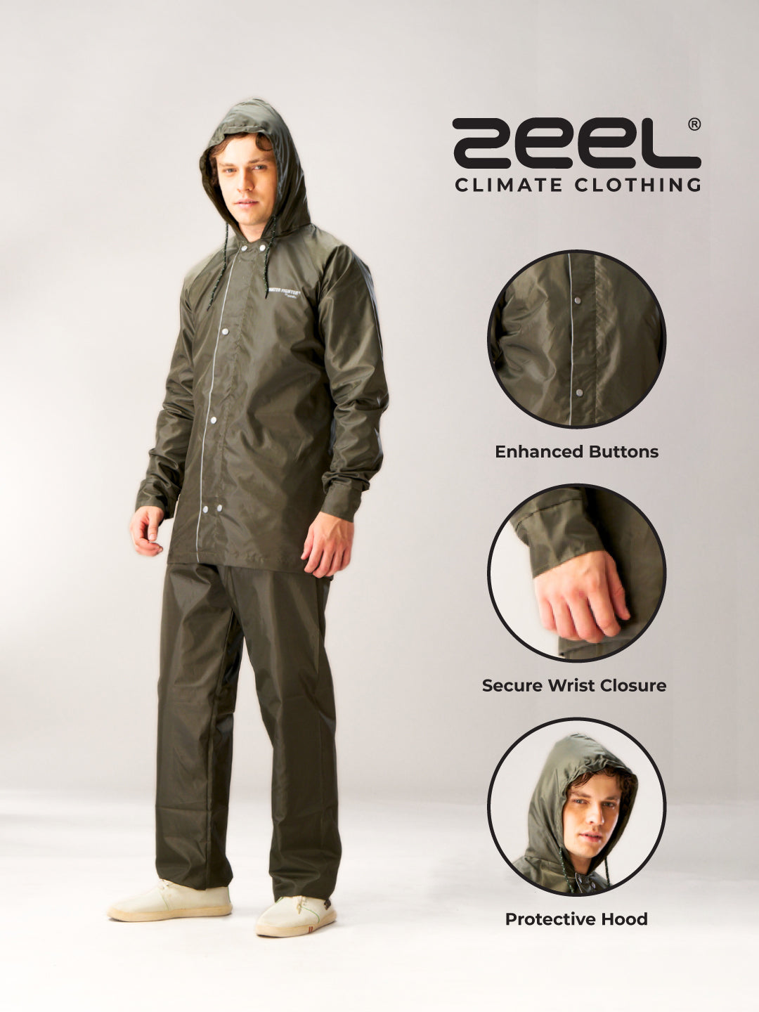 Waterproof Olive Rainsuit for Men – Lightweight Rain jacket with Rain Pant - Zeelretail