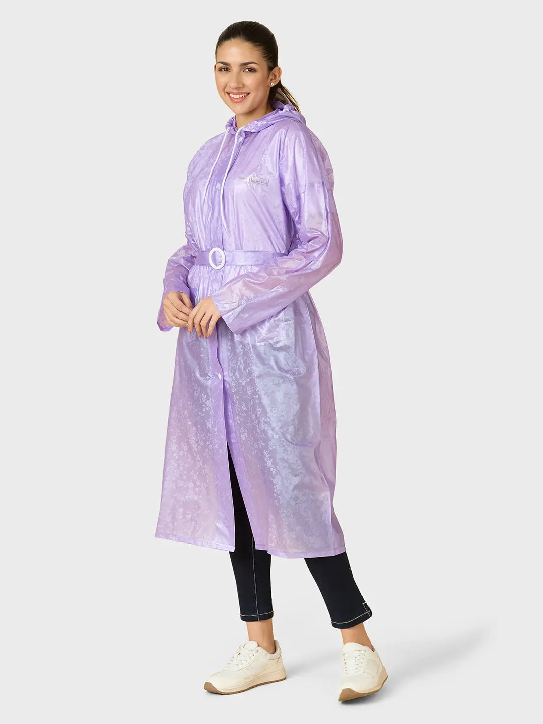 Women’s Knee-Length PVC Rain Purple Longcoat - Zeelretail