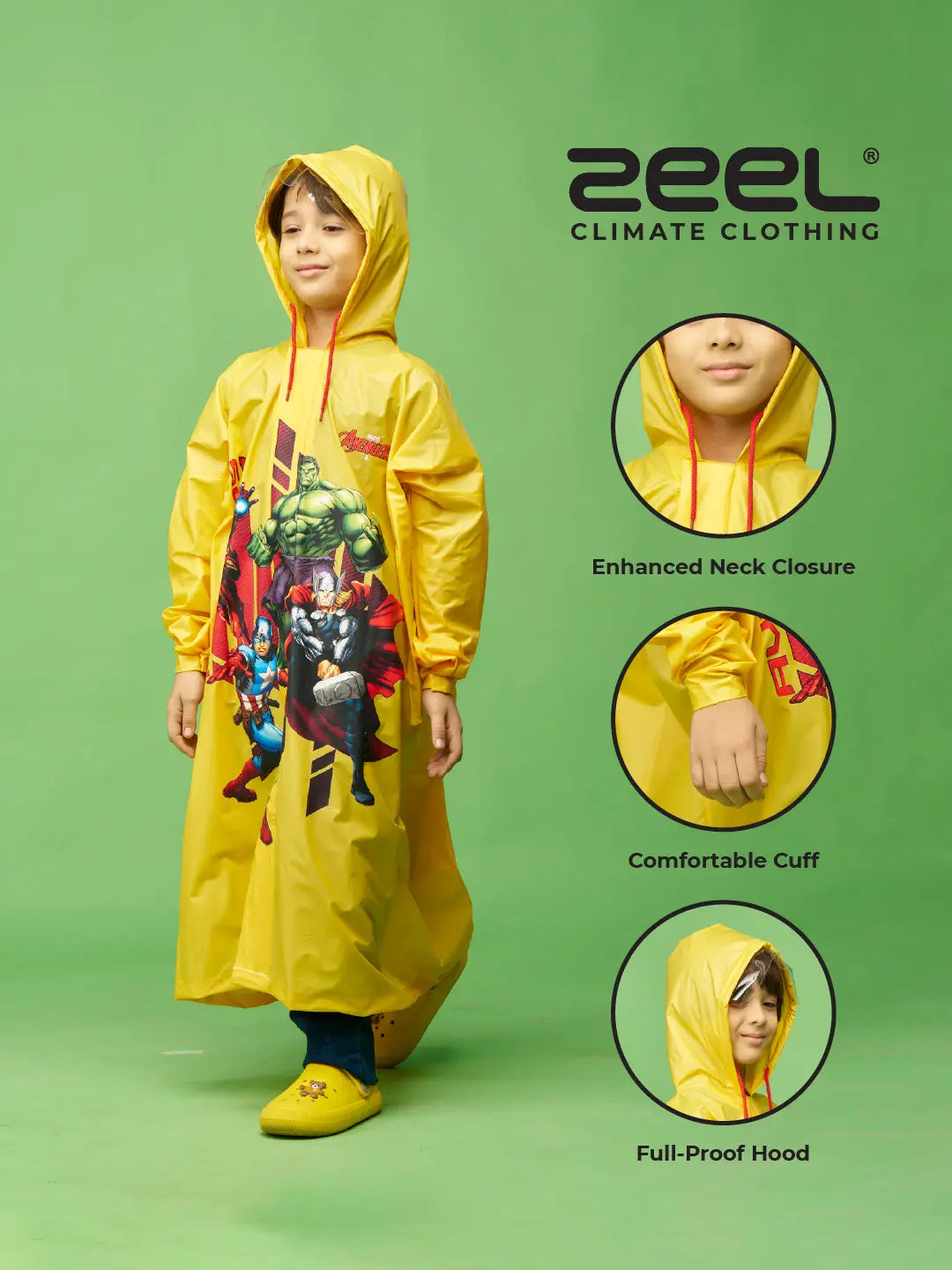 ZEEL Yellow Avenger Kids Premium Waterproof Raincoat - Zeelretail