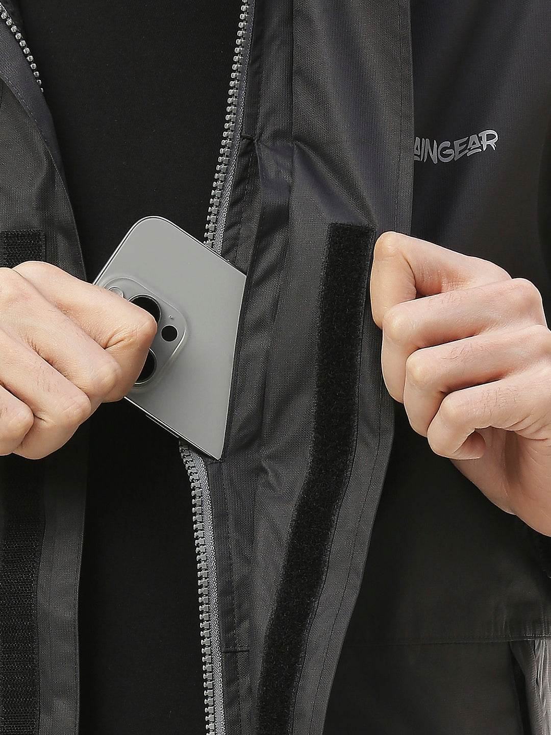 Waterproof Trekking Black Grey Rain Jacket - ZRR003 - Zeelretail