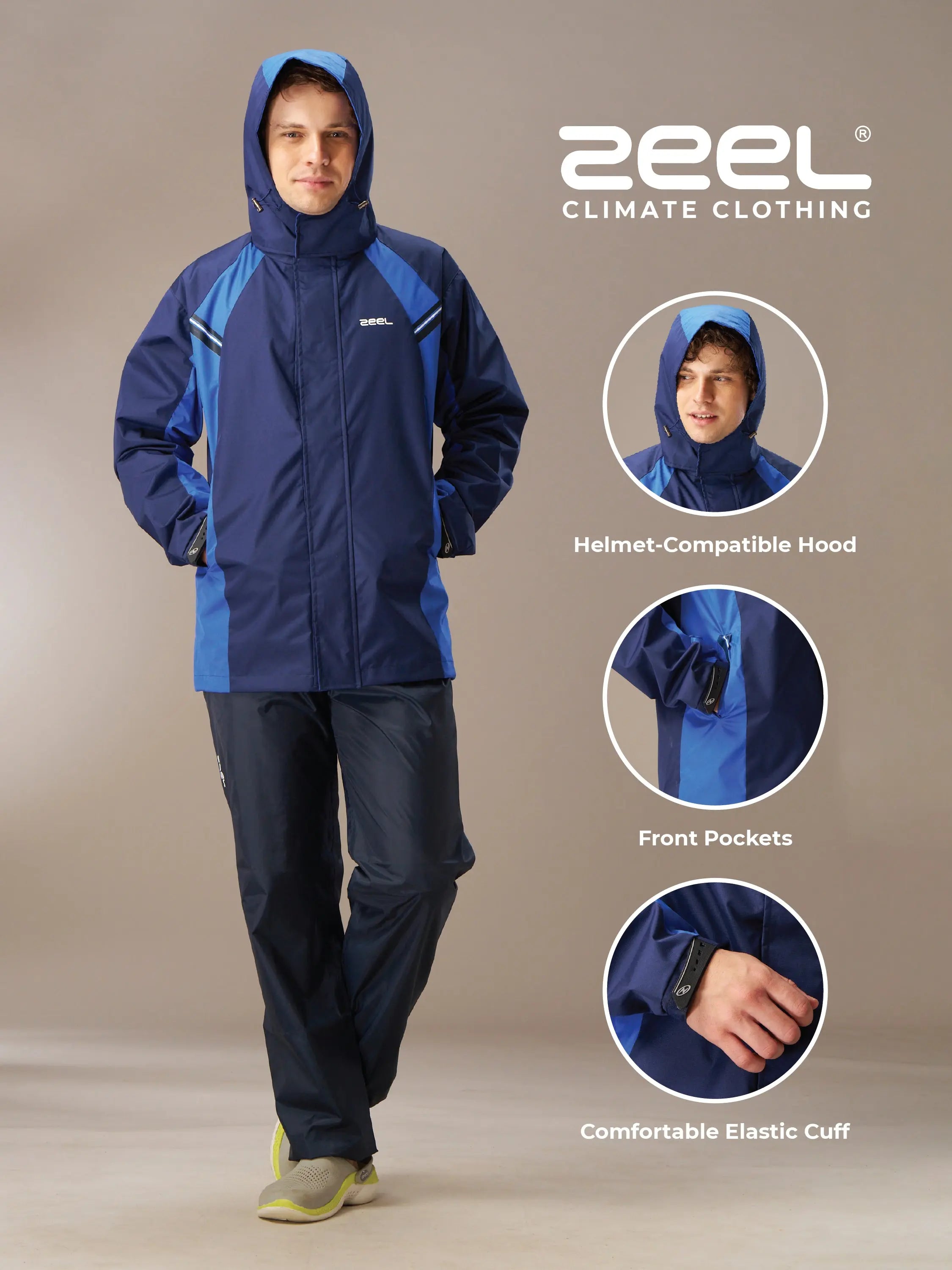 Zeel Go Hike Navy & Blue Rainsuit - JS508 - Zeelretail
