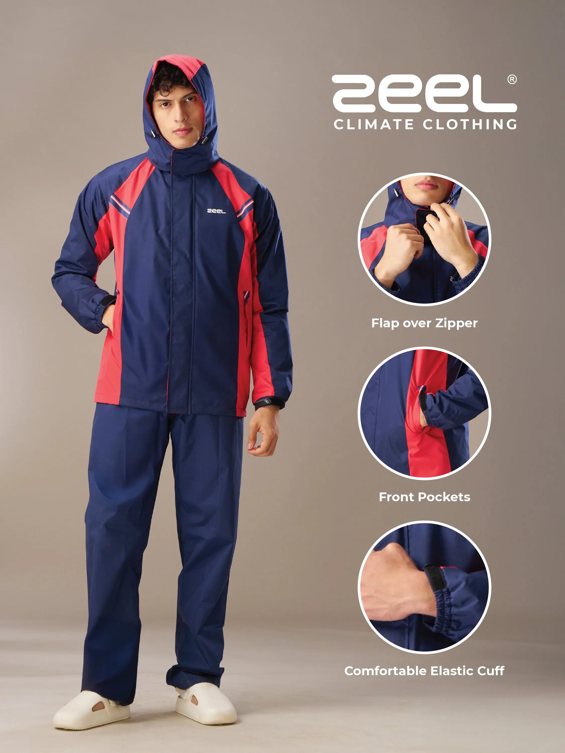 Zeel Go Hike Navy & Red Rainsuit - JS508 - Zeelretail