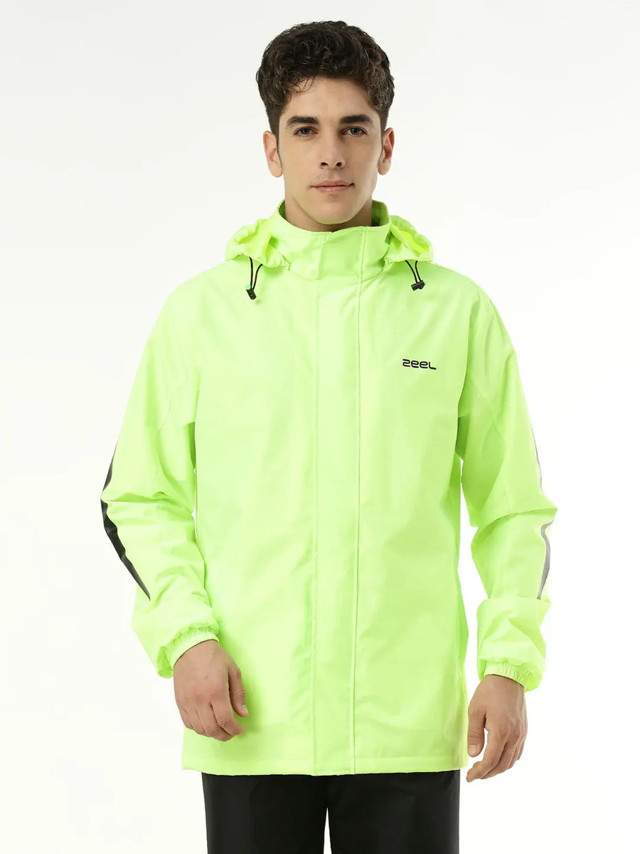 Neon green raincoat on sale