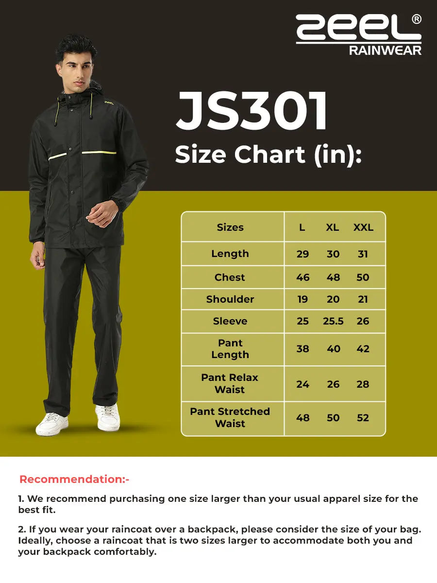 Zeel Sporty Black & Lime Rainsuit - JS301 - Zeelretail