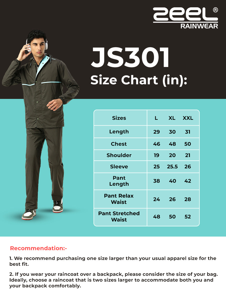 Zeel Sporty Olive & Blue Rainsuit - JS301 - Zeelretail