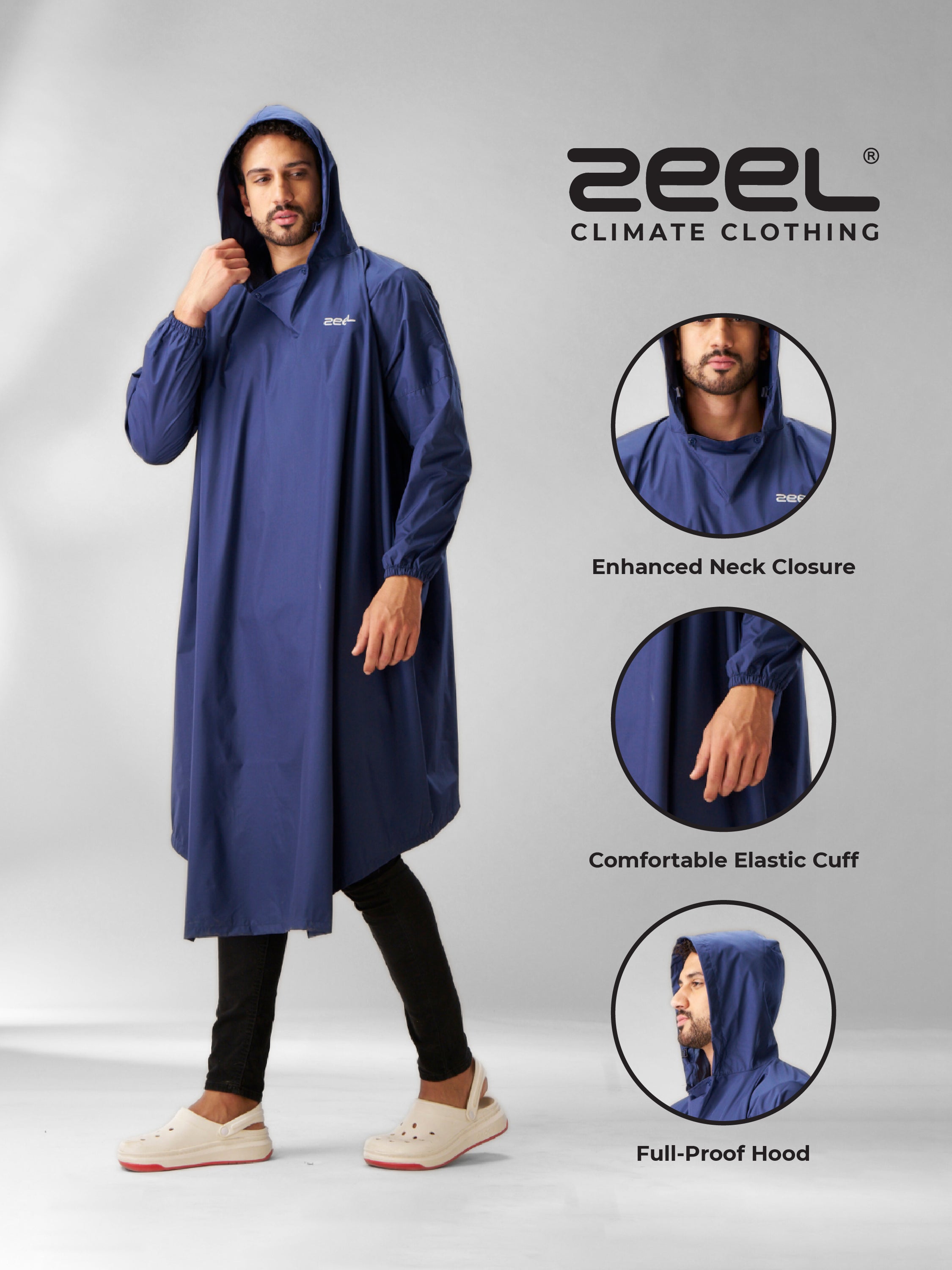 AdventurePro Reusable Blue Fabric Rain Poncho AZ31 - Zeelretail