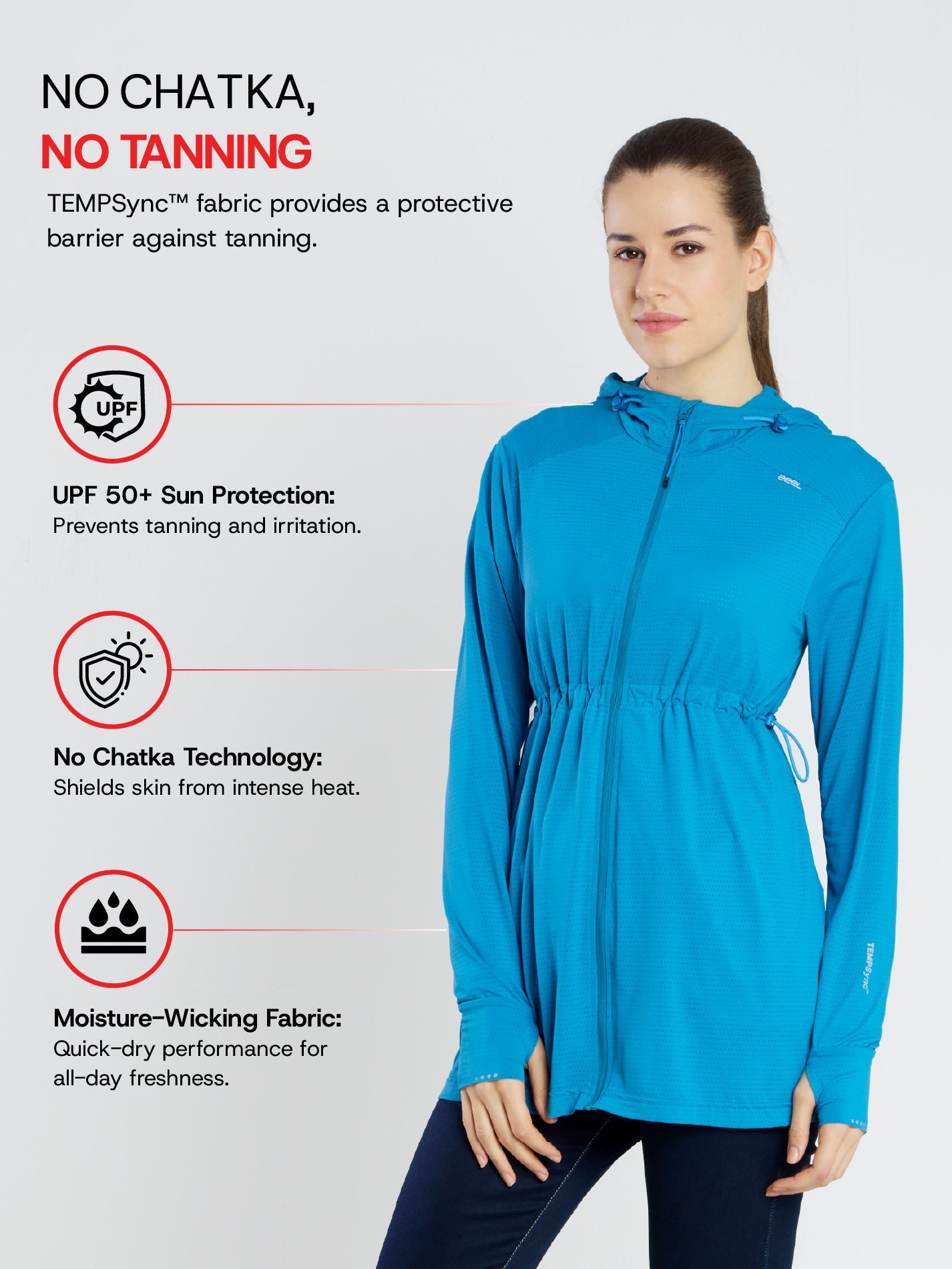 Women's Peacock Blue Full Length Sun Jacket | AirWeave™ - Zeelretail