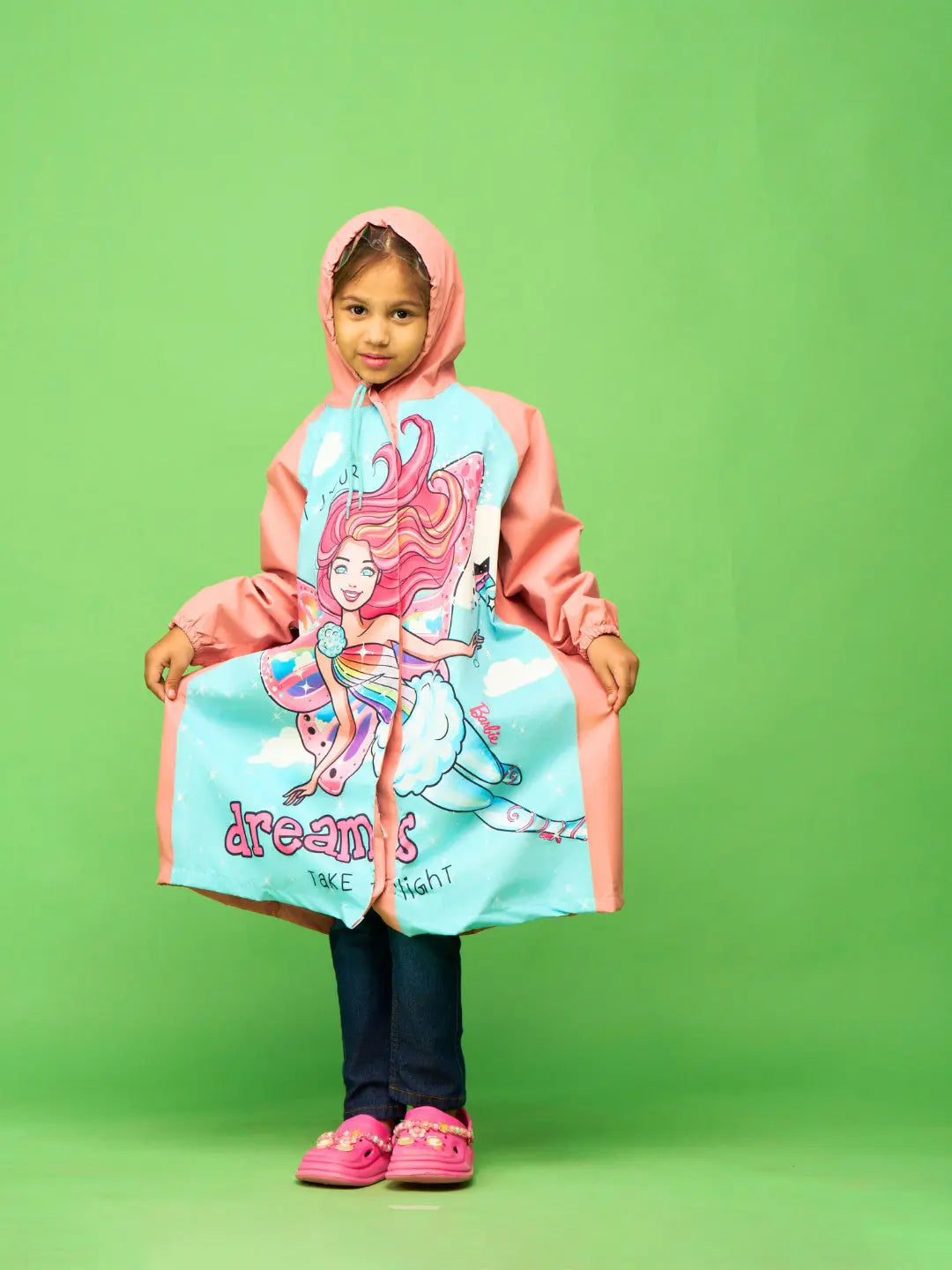 Barbie Fashionista Girls Peach Raincoat - Zeelretail