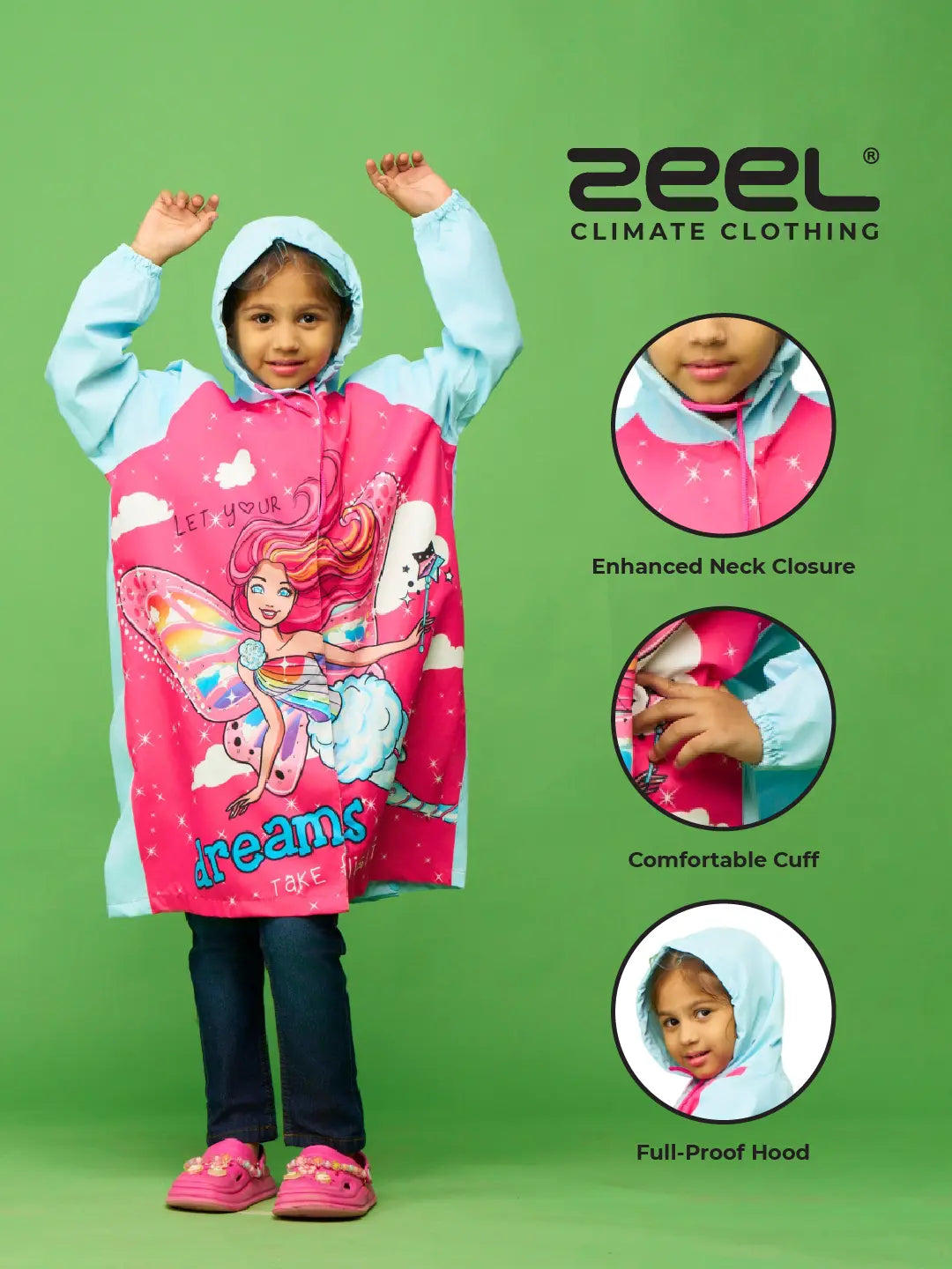 Barbie Fashionista Girls Pink Raincoat - Zeelretail