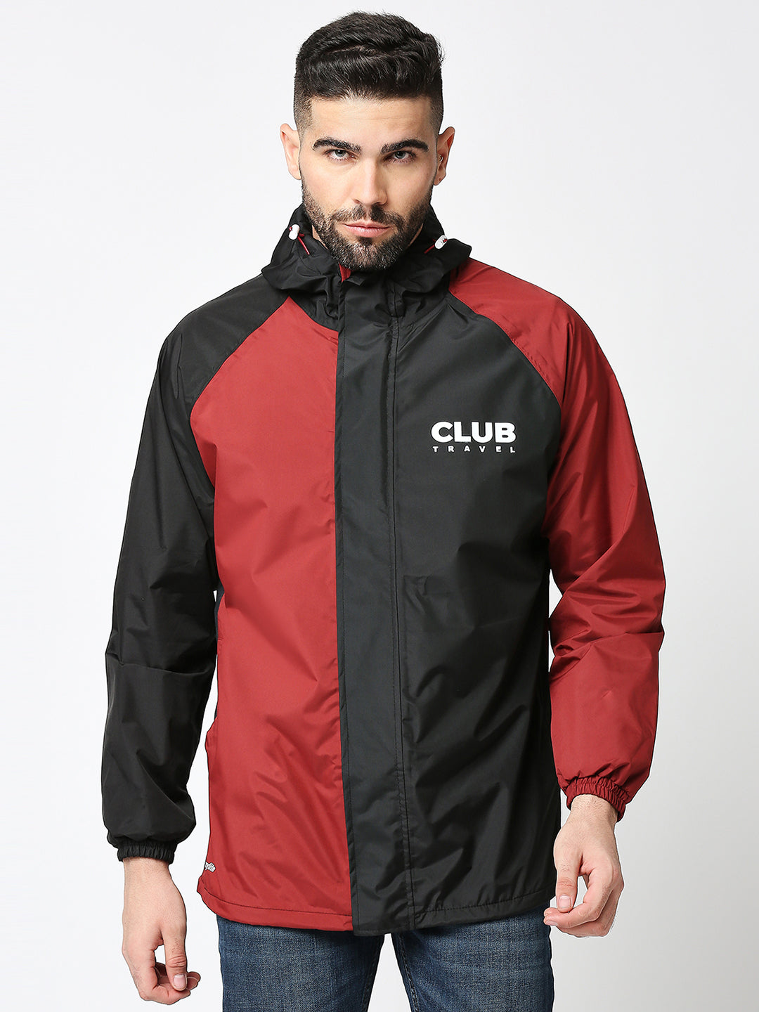 Outdoor Essential Waterproof Black Maroon Rain Jacket - MJ106 - Zeelretail