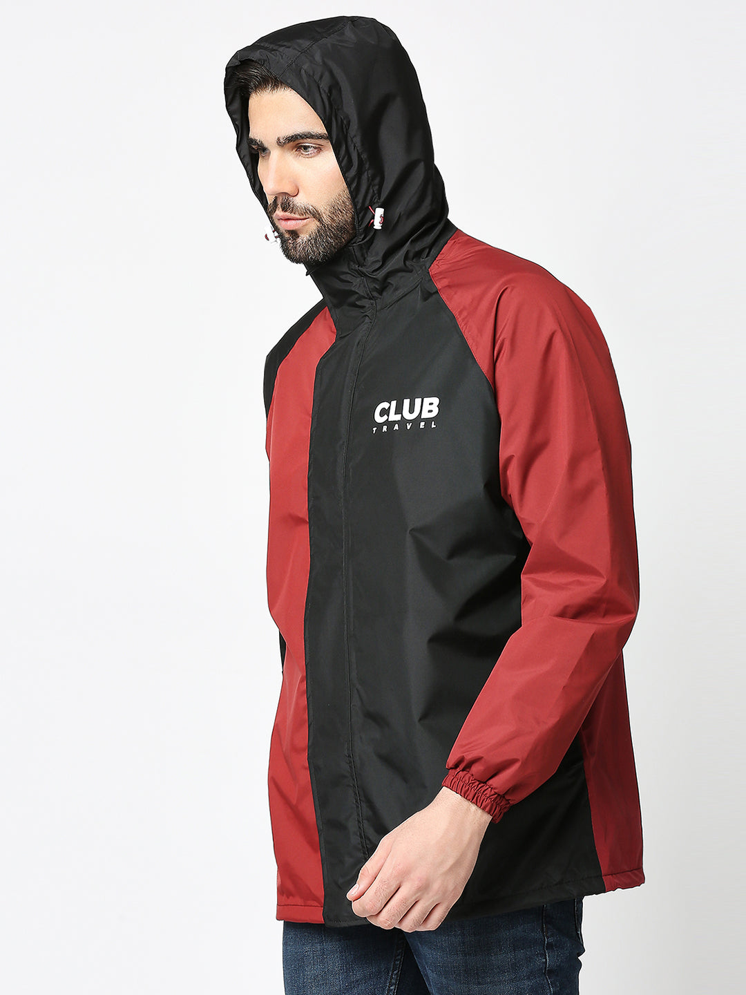 Outdoor Essential Waterproof Black Maroon Rain Jacket - MJ106 - Zeelretail