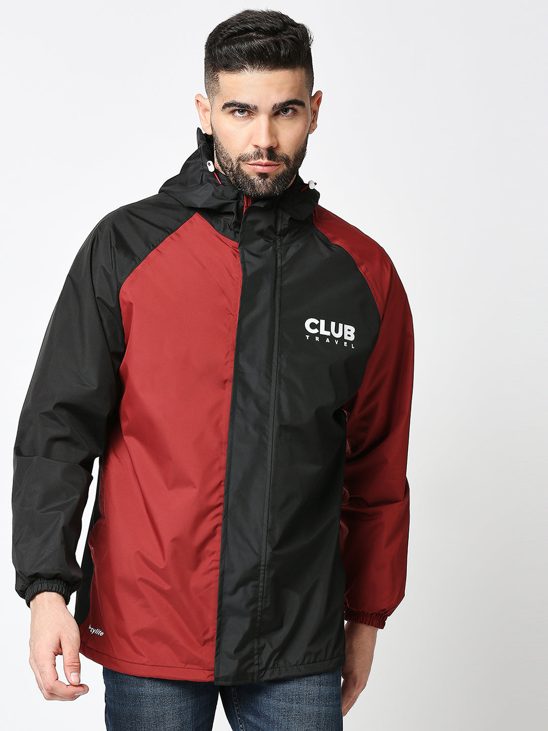 Outdoor Essential Waterproof Black Maroon Rain Jacket - MJ106 - Zeelretail