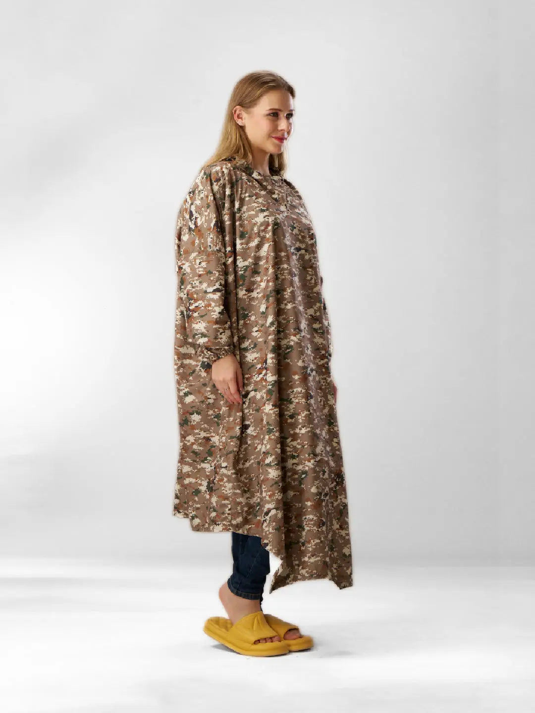 Self-Packable Camouflage Fabric Rain Poncho - Main Image