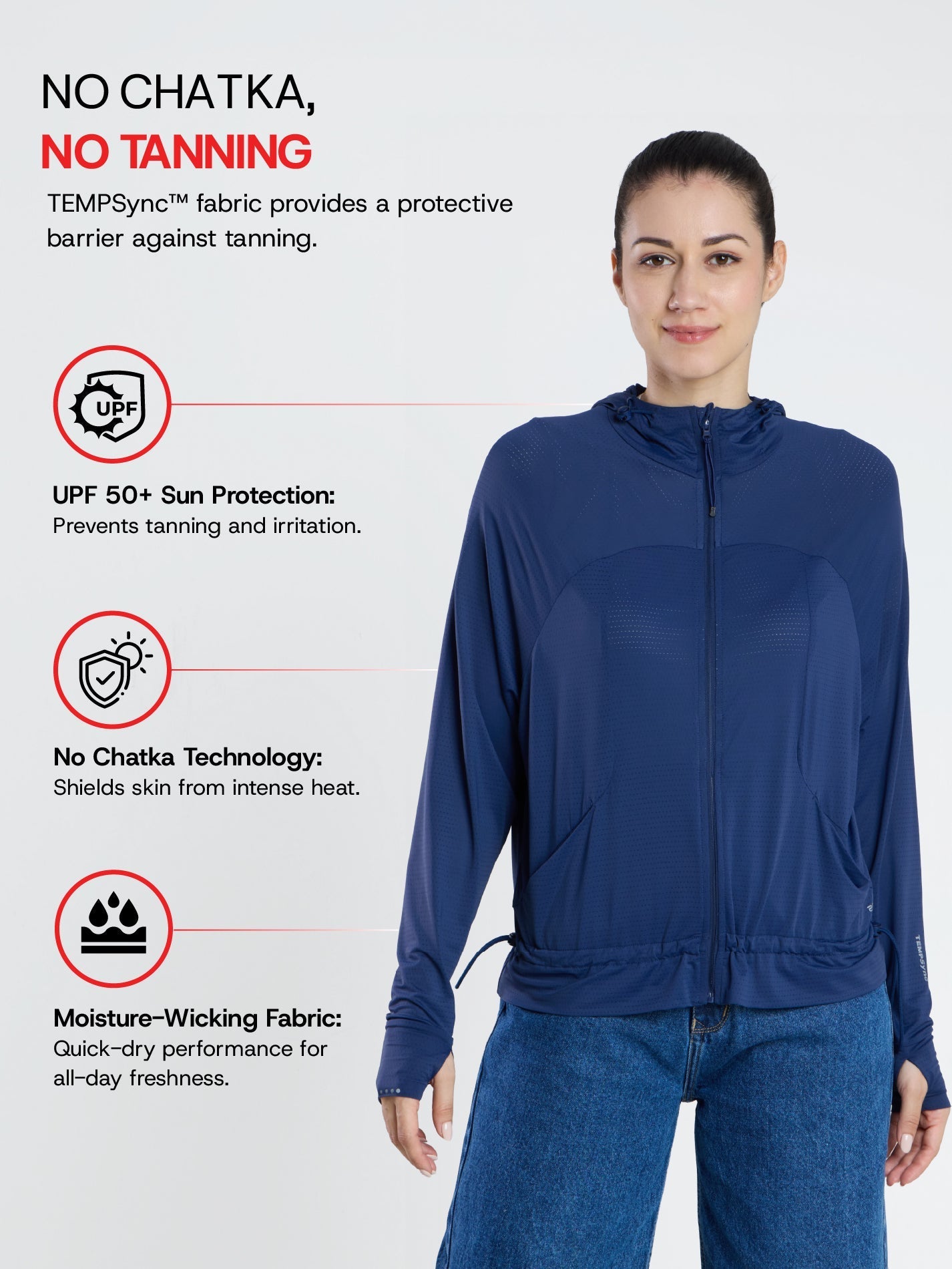 Women's Dark Blue Crop Top Sun Jacket | AirWeave™ - Zeelretail