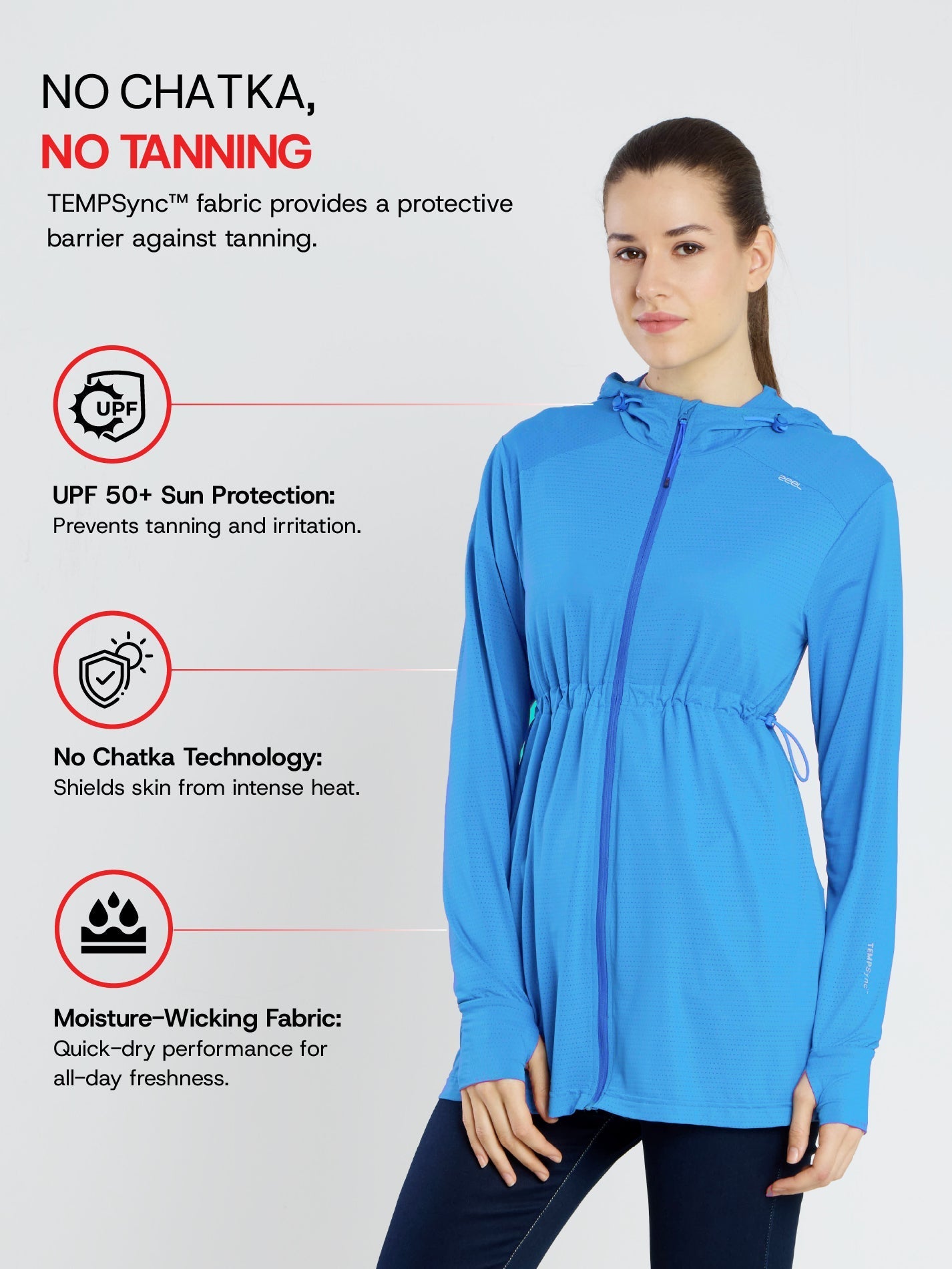 Women's Light Blue Full Length Sun Jacket | AirWeave™ - Zeelretail