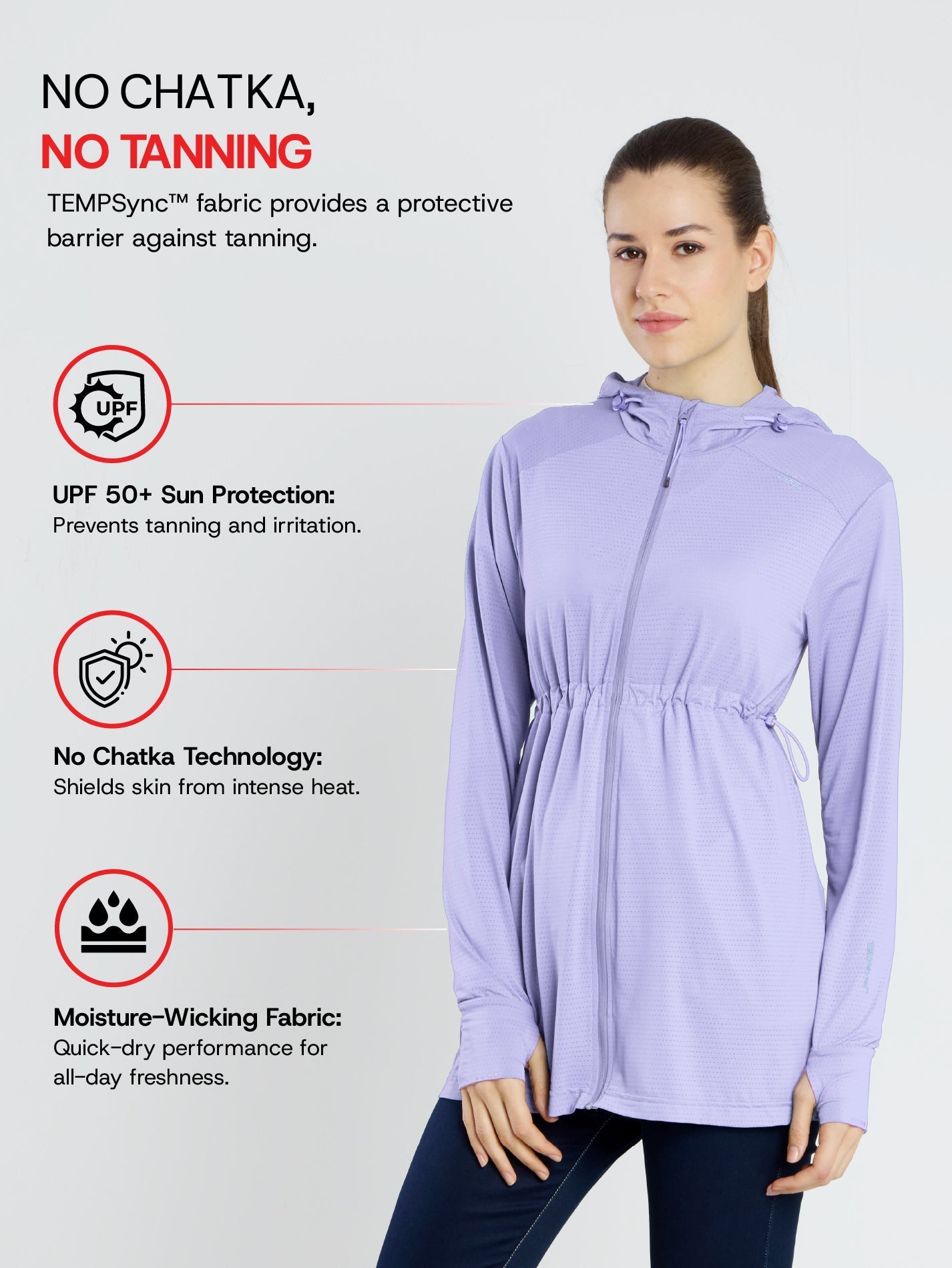 Women's Light Purple Full Length Sun Jacket | AirWeave™ - Zeelretail