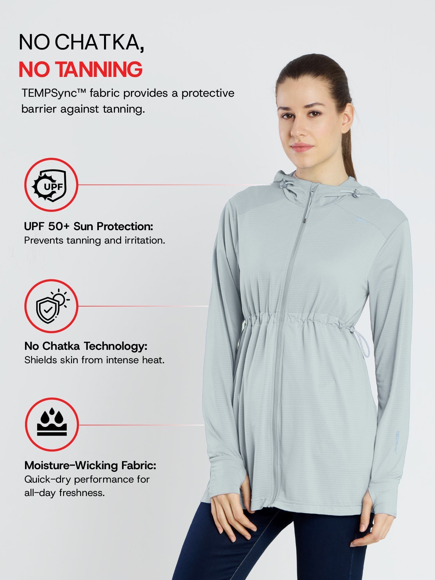 Women's Grey Full Length Sun Jacket | AirWeave™ - Zeelretail