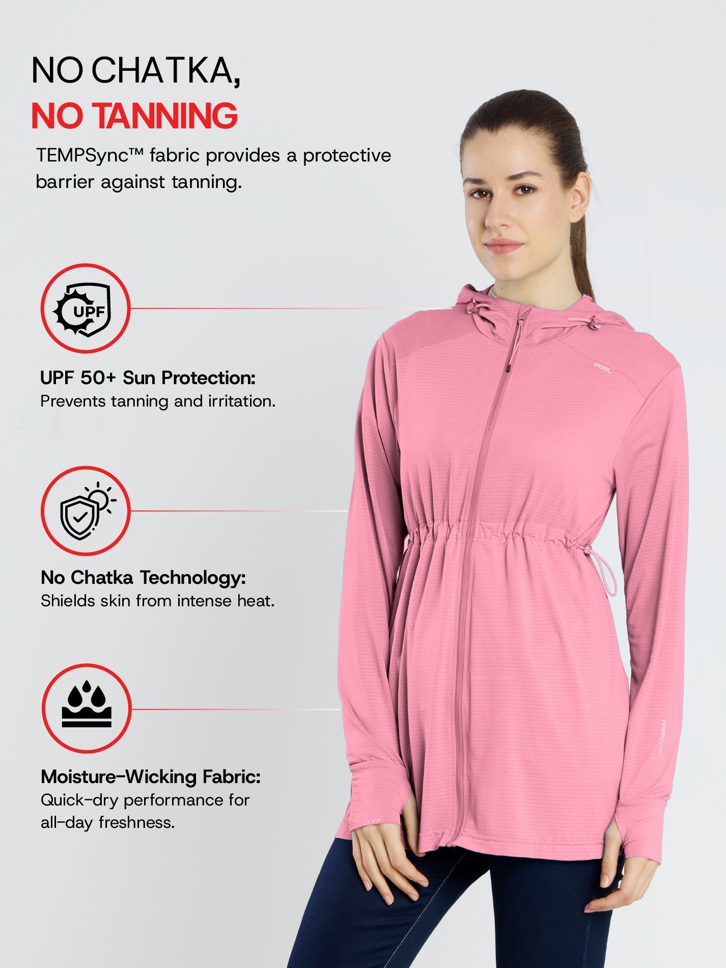 Women's Pink Full Length Sun Jacket | AirWeave™ - Zeelretail