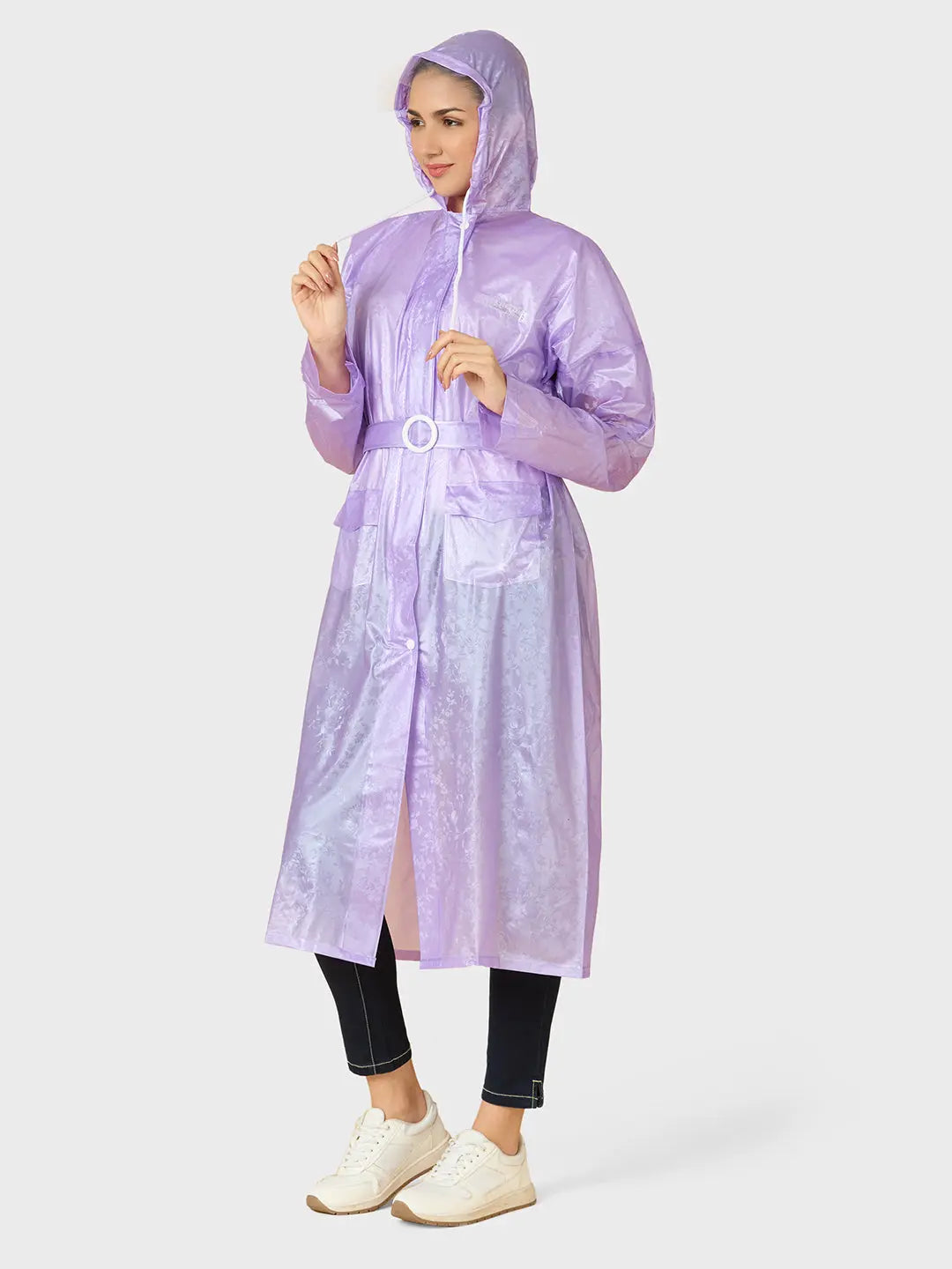 Women’s Knee-Length PVC Rain Purple Longcoat - Zeelretail