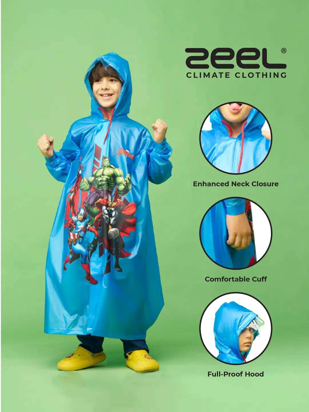 ZEEL Royal Blue Avenger Kids Premium Waterproof Raincoat - Zeelretail