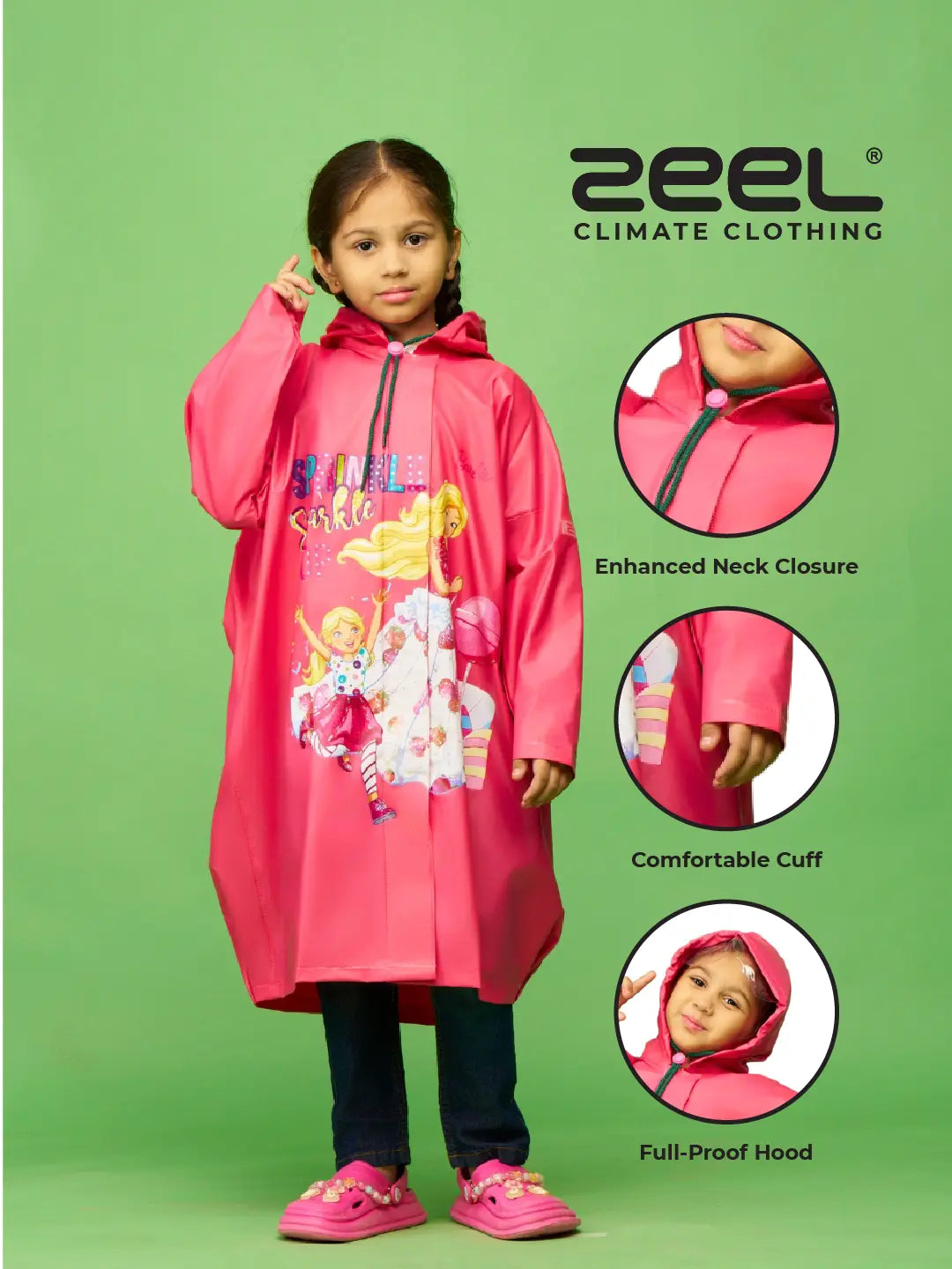 ZEEL Shining Pink Girls PVC Raincoat - Zeelretail