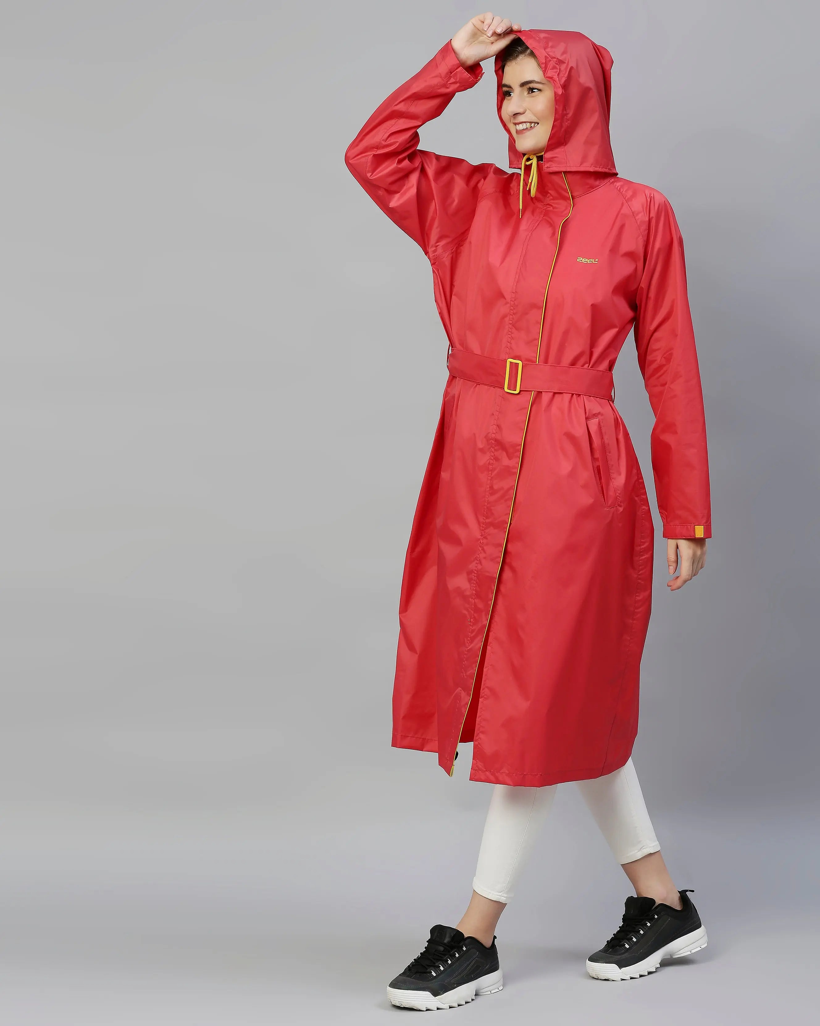 Zeel Diva Red Trench Coat Raincoat For Women