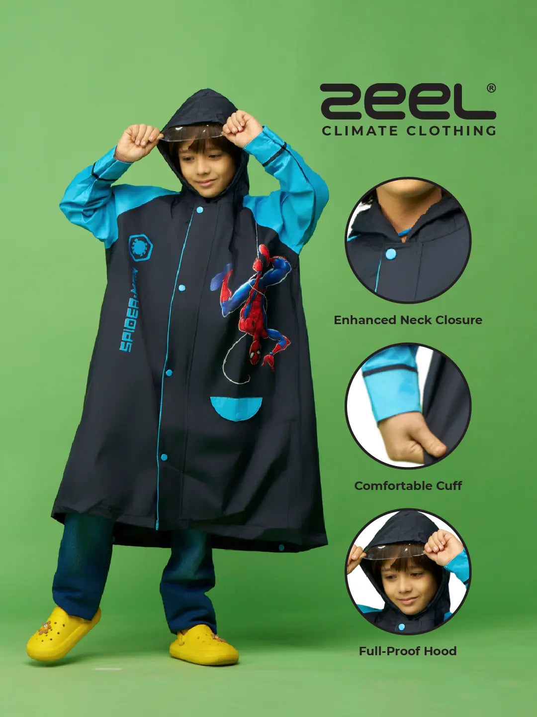 Zeel Spiderman Protector Boys Deep Navy Raincoat - Zeelretail