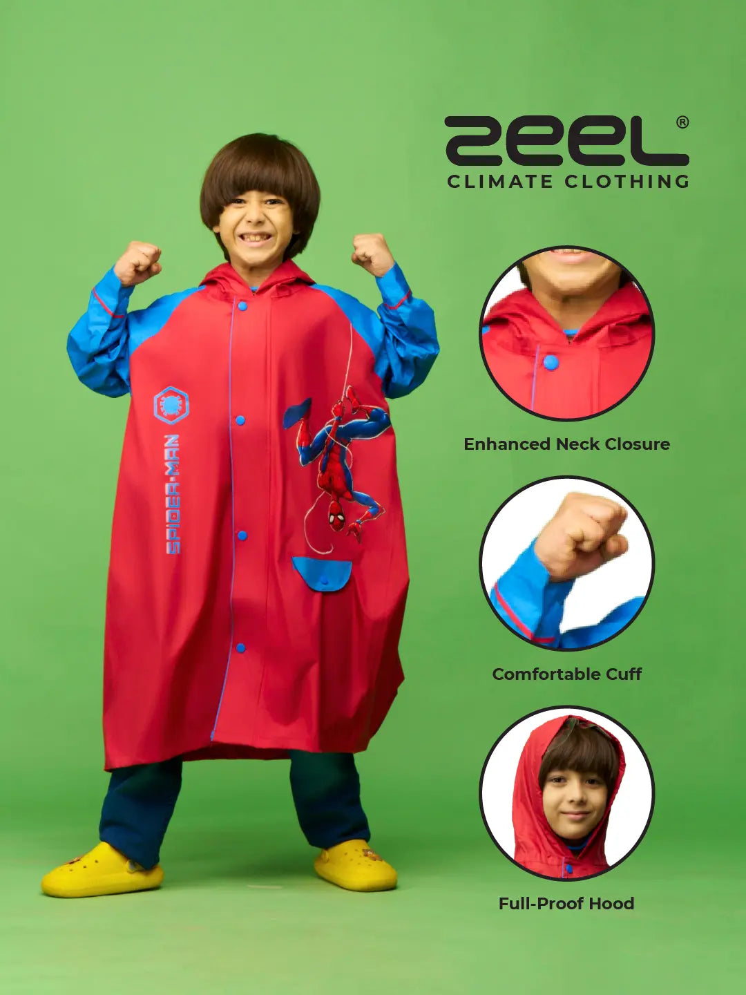 Zeel Spiderman Protector Boys Red Raincoat - Zeelretail